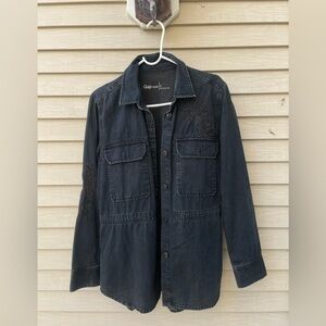 Gap 1969 black embroidered denim shirt jacket